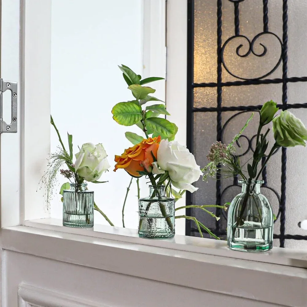 Green Glass Bud Vase Set of 22, Small Vases for Flowers, Clear Glass Vases for C - Picture 6 of 7